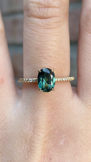 Maria Ring 1.53ct Unheated Oval Green Queensland Sapphire (One of a kind), 14k yellow gold