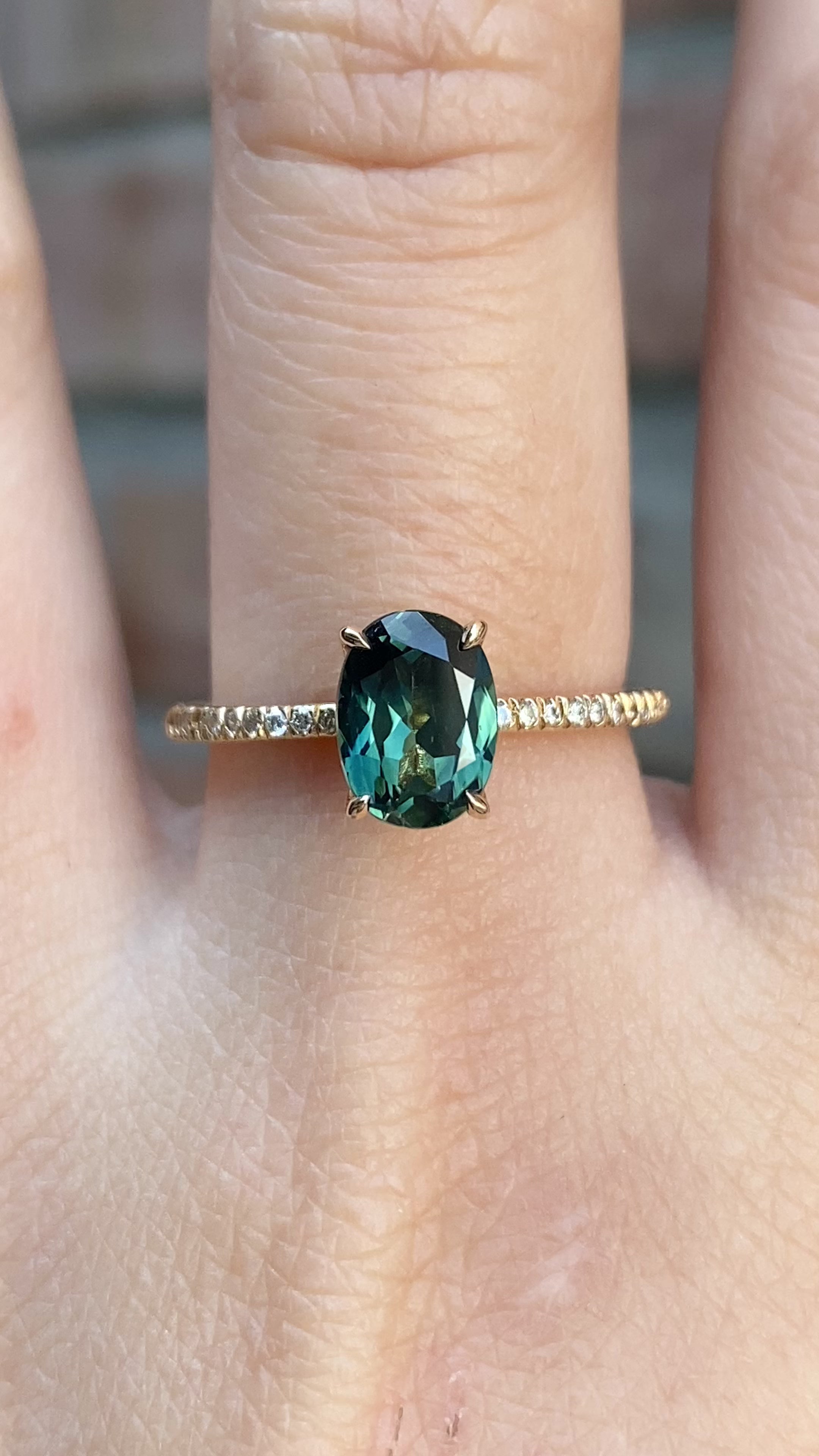 Maria Ring 1.53ct Unheated Oval Green Queensland Sapphire (One of a kind), 14k yellow gold