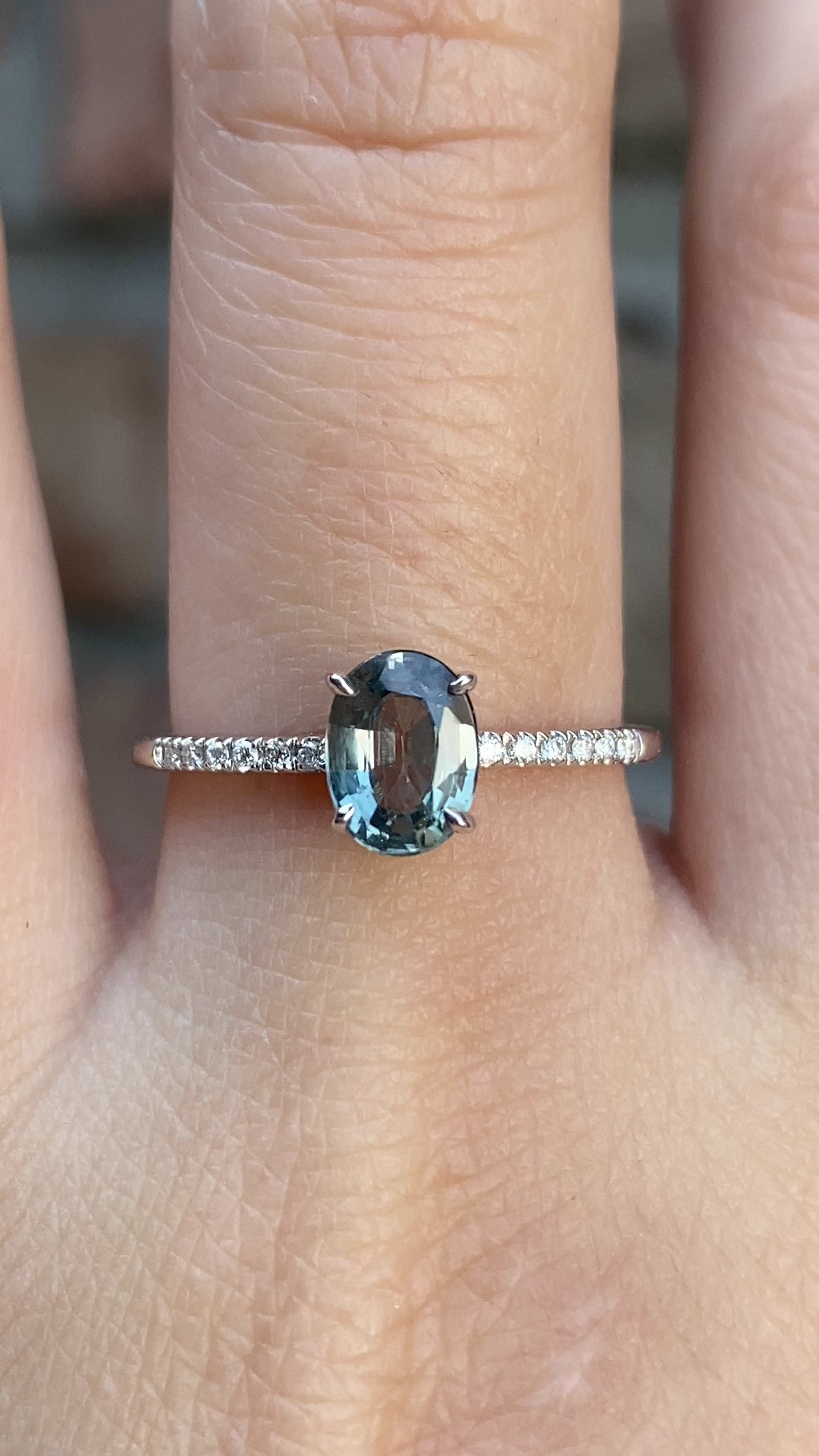 Audrey Ring, 1.01ct Light Green Unheated Sapphire