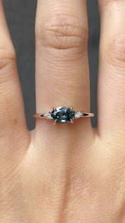 Emilie Ring, 0.97ct Blue Green Madagascar Sapphire