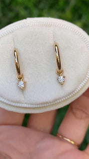 14K Gold 3mm Round Diamond Hoop Earrings | 3-Prong