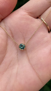 Classic 6 Prong 0.94ct Blue Green Sapphire Necklace