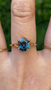 Hexagon shape sapphire solitaire gold ring