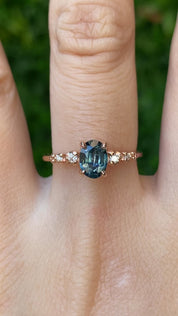 Estel Fleur Ring, 0.93ct Blue Green Montana Sapphire