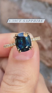 Sabrina Grand Ring, 3.39ct Teal Queensland Sapphire