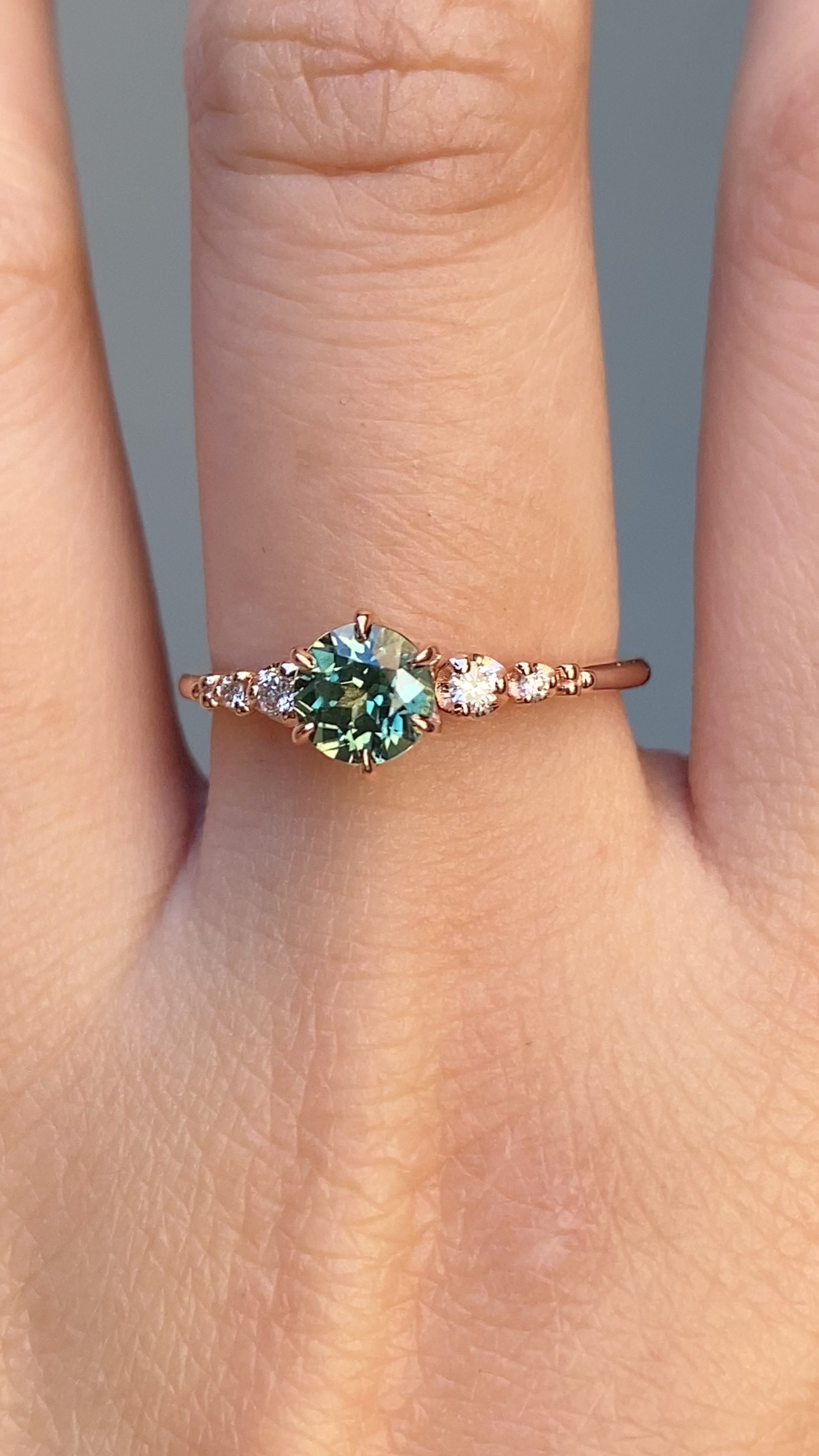 Estel Fleur Six Prongs Ring 0.81ct Green Queensland Sapphire, 14k Rose Gold (One of a kind)