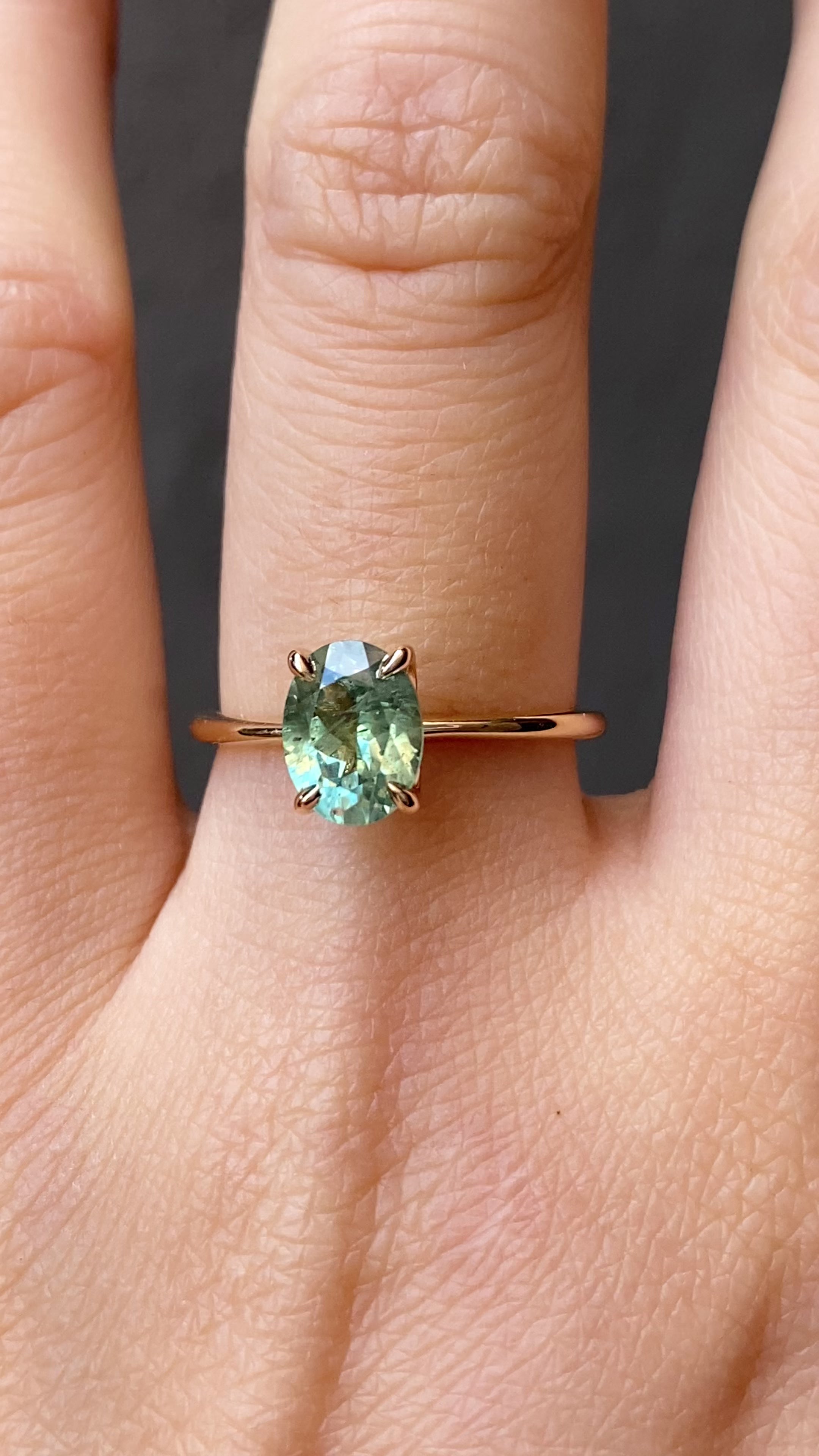 Sara Ring 1.70ct Blue Green Montana Sapphire, 14k Yellow Gold (One of a kind)