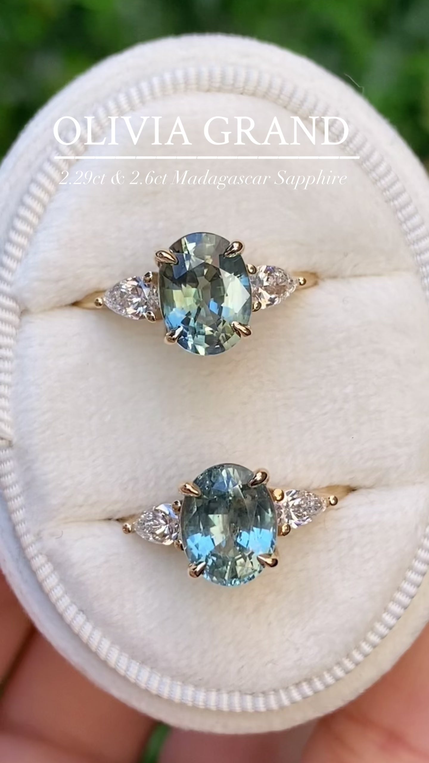 Olivia Grand Ring, 2.12ct Light Blue Green Madagascar Sapphire