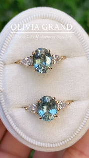 Olivia Grand Ring, 2.12ct Light Blue Green Madagascar Sapphire