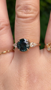 Olivia Grand Ring, 3.60ct Deep Teal Blue Sapphire