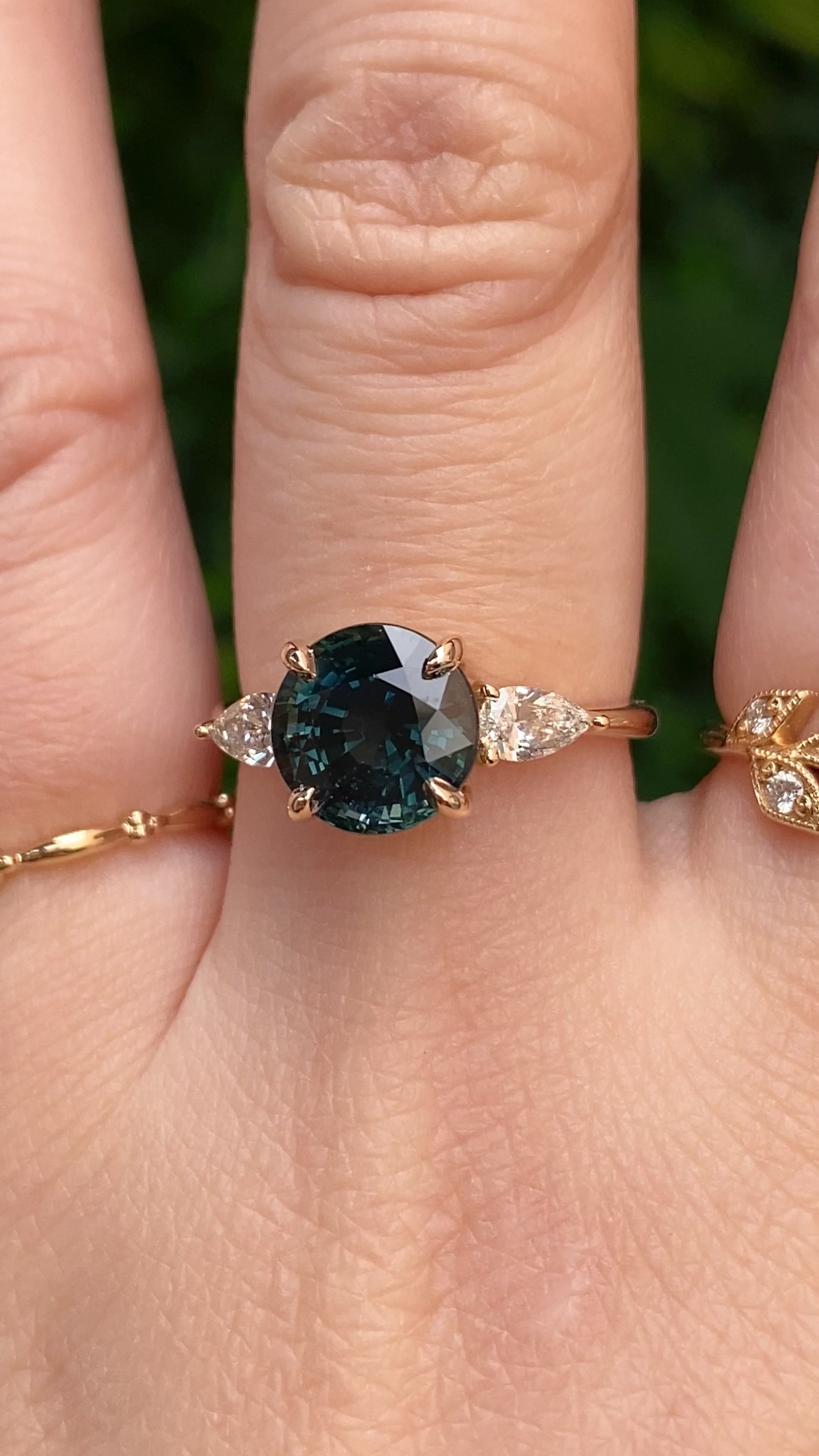 Olivia Grand Ring, 3.60ct Deep Teal Blue Sapphire