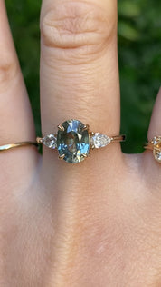Olivia Grand Ring, 2.29ct Light Blue Green Madagascar Sapphire
