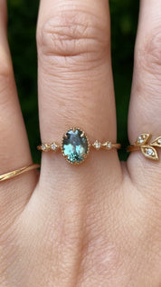 Stella Ring, 1.02ct Blue Green Montana Sapphire