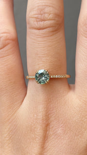 【即日配送】サブリナリング ・0.85ct・加熱モンタナ産ライトアクアグリーンサファイア・K14ＹG