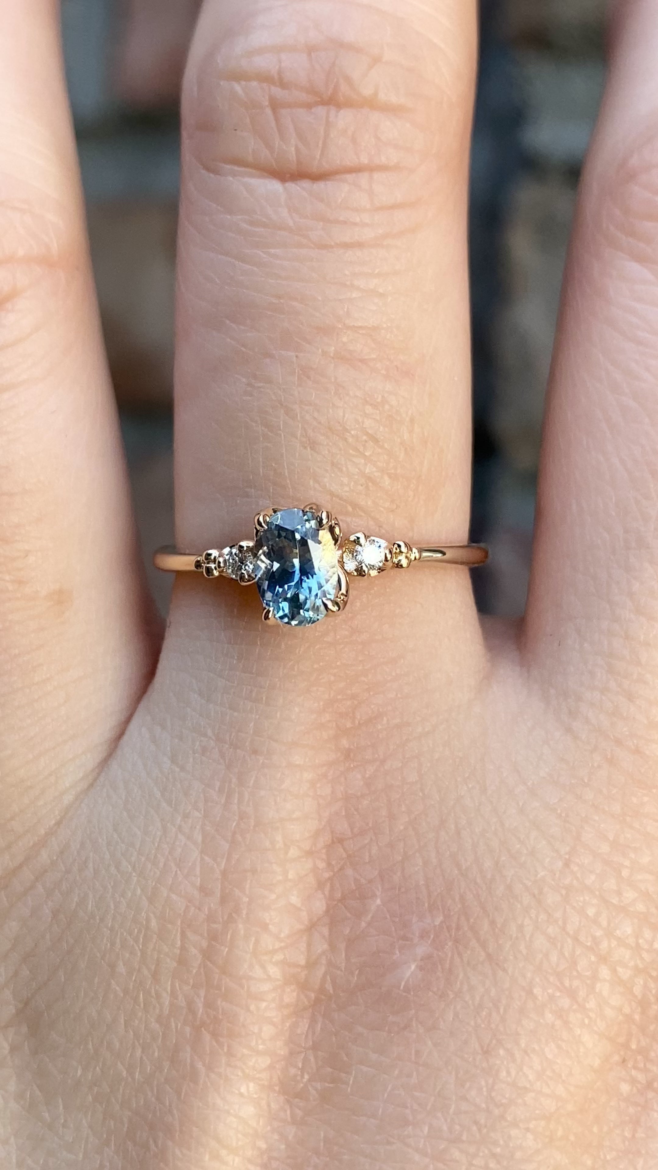 Estel Ring 6.5mm Oval Light Blue Montana Sapphire 14K Yellow Gold