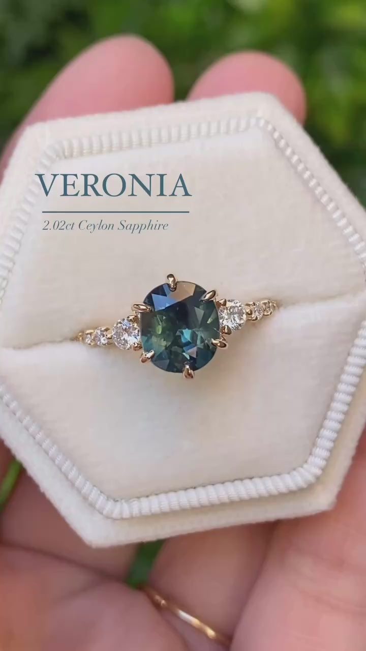 Veronia Ring, 2.02ct Blue Green Ceylon Sapphire