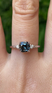 Estel Ring, 1.19ct Deep Gray Blue Green Spinel