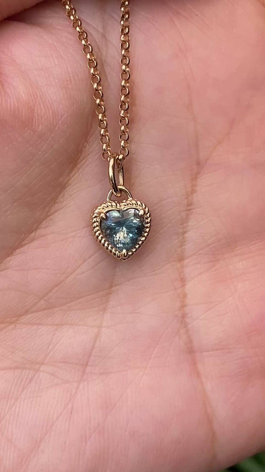 14K Gold Spira Heart-Cut Blue-Green Montana Sapphire Charm