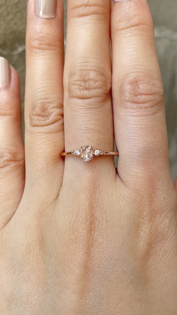 5mm oval rose cut diamond estel ring, 14k rose gold