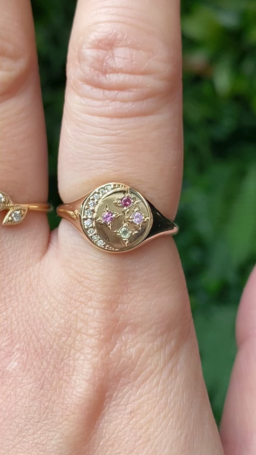 Crescent Moon Birthstone Star Signet Ring