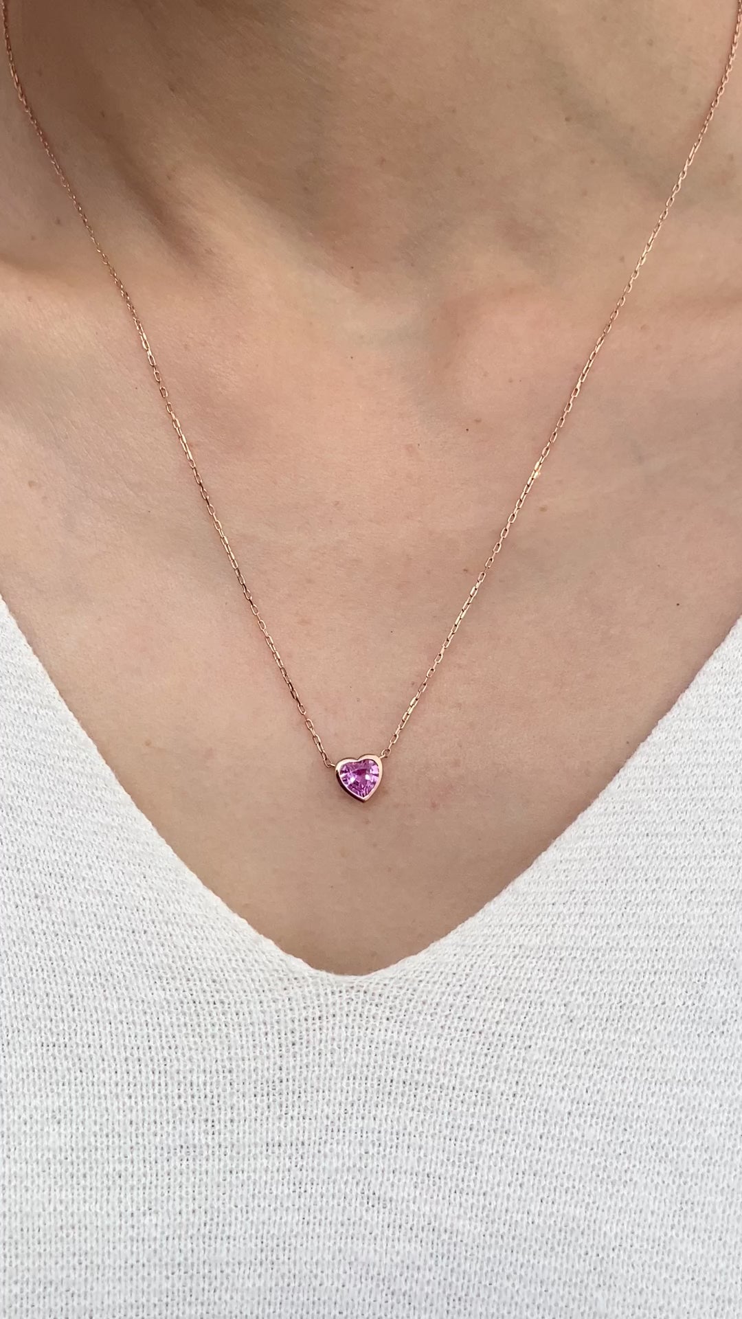 Heart Bezel Pink  Sapphire Necklace