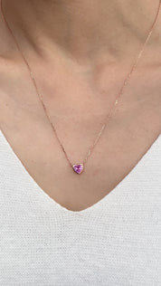 Heart Bezel Pink  Sapphire Necklace