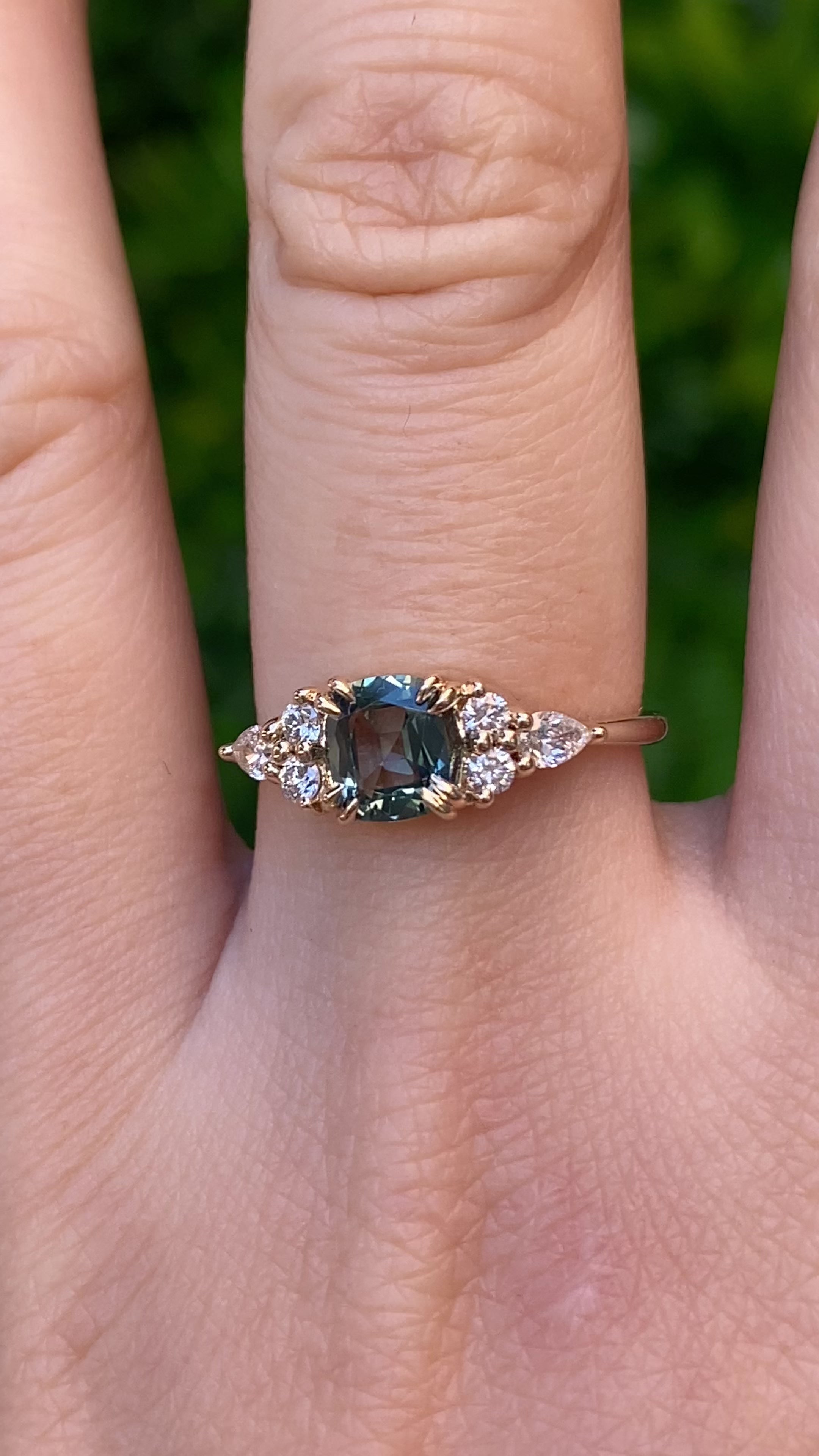 Remi Ring, 0.79ct Light Blue Green Montana Sapphire