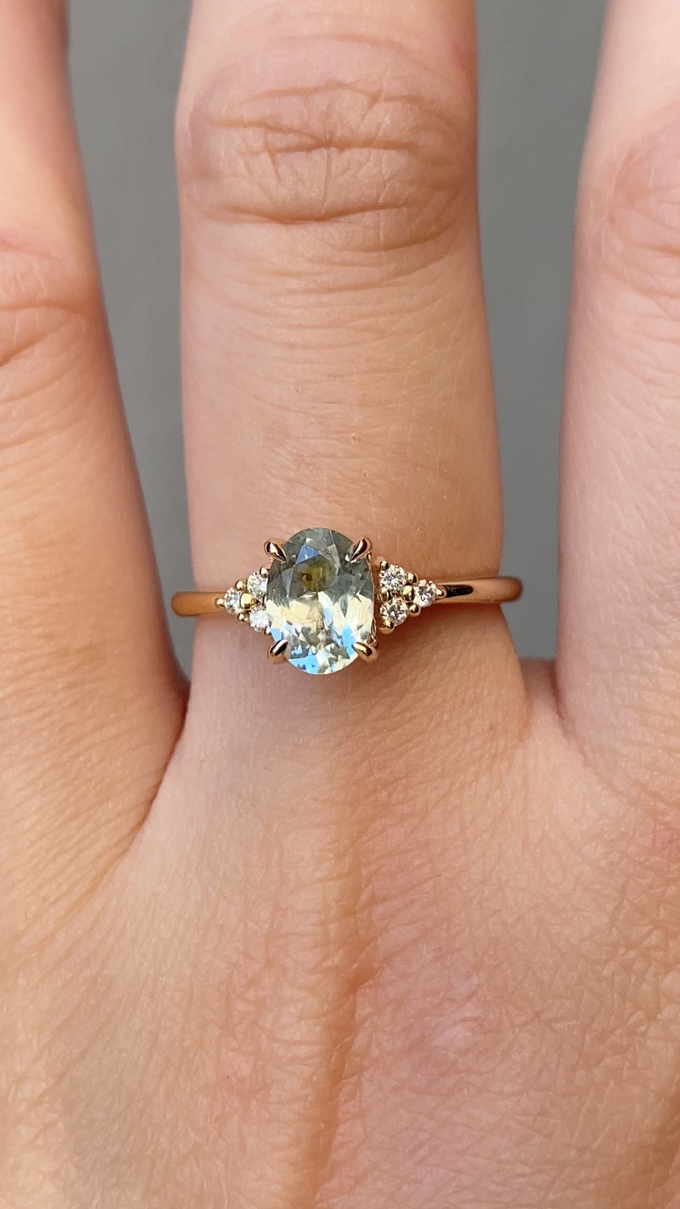 【一点物】テレサリング ・1.31ct・加熱モンタナ産ライトグリーンサファイア・K14YG