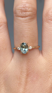 Estel Ring 1.28ct Light Parti Blue Green Oval Montana Sapphire, 14K Yellow Gold (One of a kind)