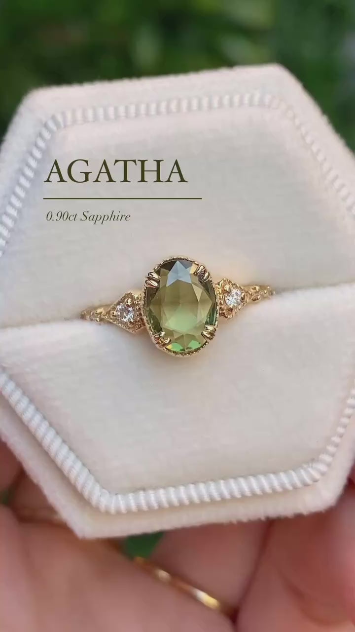 Agatha Ring, 1.00ct Oval Rose Cut Green Sapphire