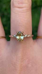 Estel Fleur Ring, 0.97ct Green Yellow Montana Sapphire
