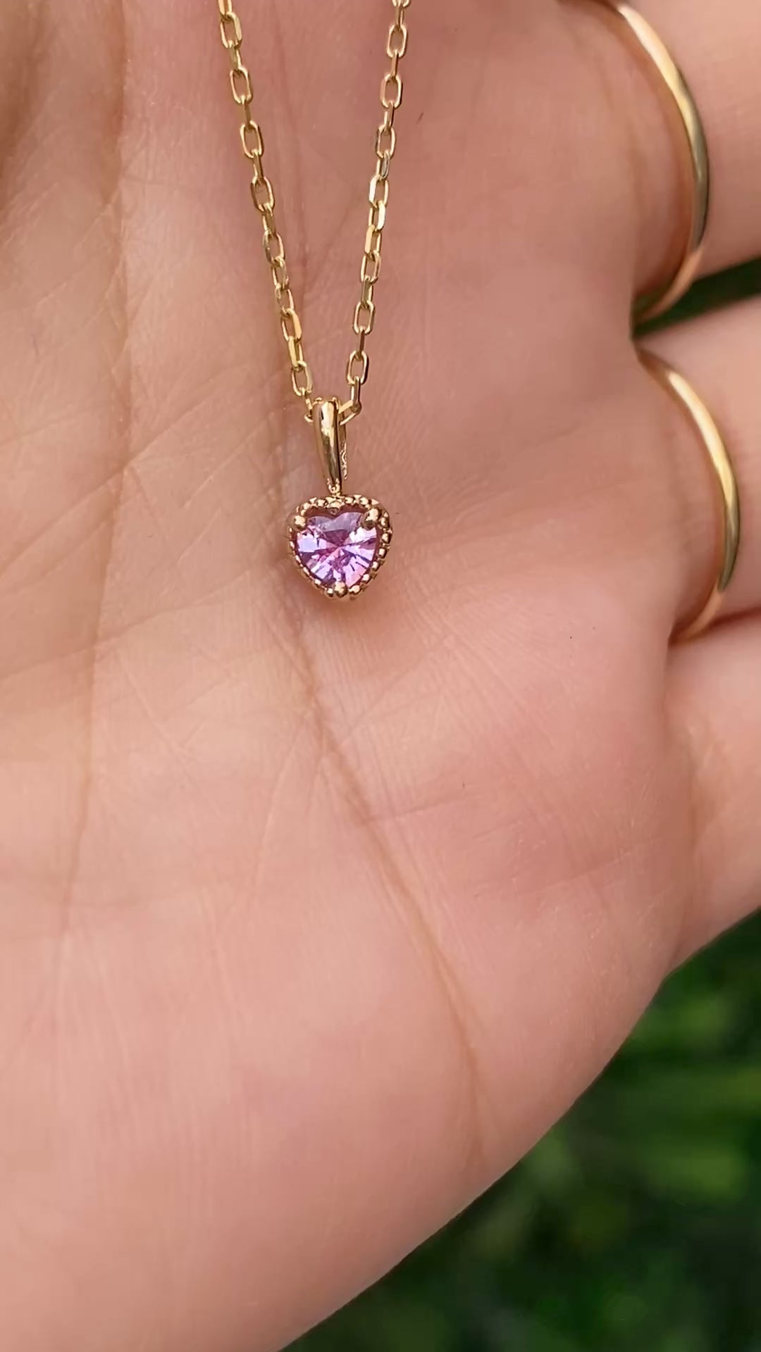 14K Gold Dahlia Heart Pink Sapphire Charm 3.5mm