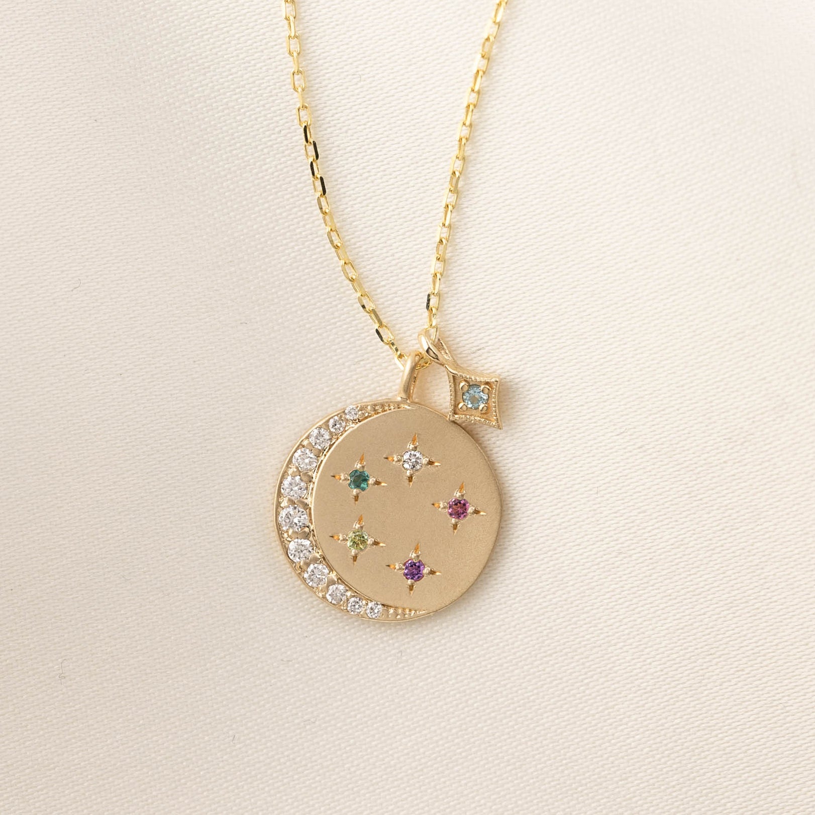Crescent Moon & Star Birthstone Charm
