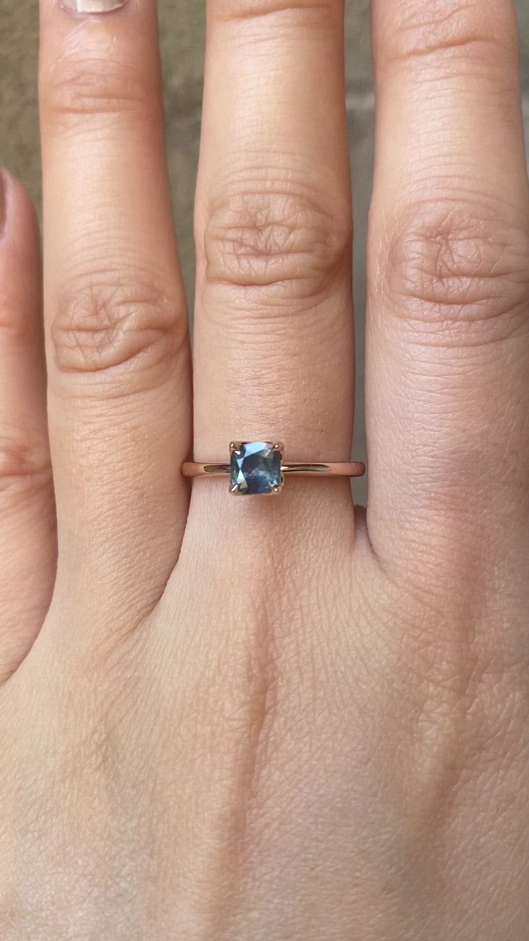 Sara Ring, 0.60-0.70ct Cushion Cut Montana Sapphire