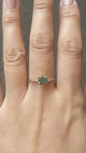Estel Fleur Six Prongs Ring - 0.88ct Light Green Montana Sapphire Ring, 14k Rose Gold (One of a kind)
