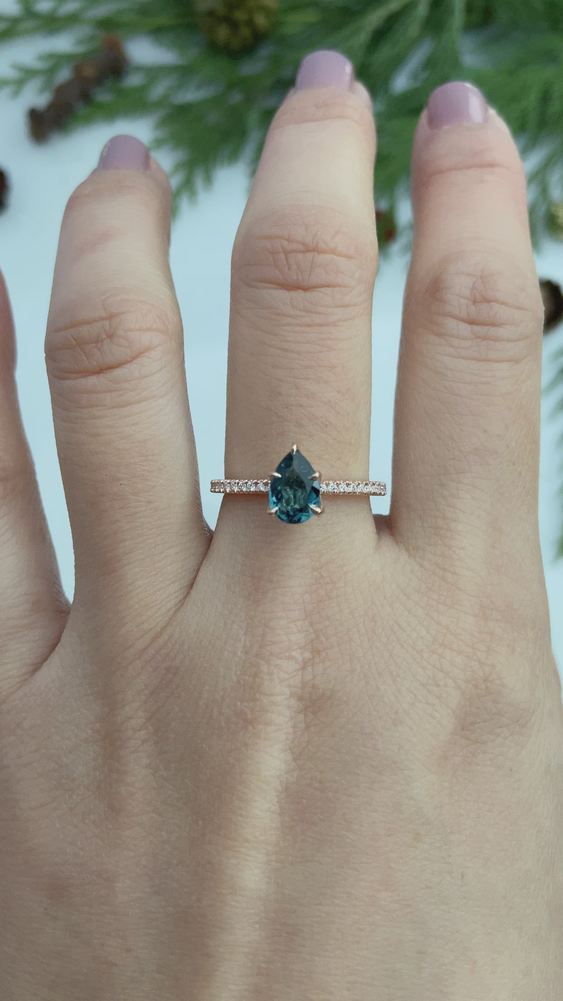 Maria Ring 0.94ct Pear Cut Teal Tourmaline Sapphire, 14K Rose Gold (One of a kind)