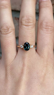 Ayana Ring 1.61ct Blue Green Oval Queensland Sapphire, 14K Yellow Gold (One of a kind)