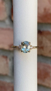 Estel Ring 1.24ct Light Green Unheated Oval Sapphire, 14K Yellow Gold (One of a kind)