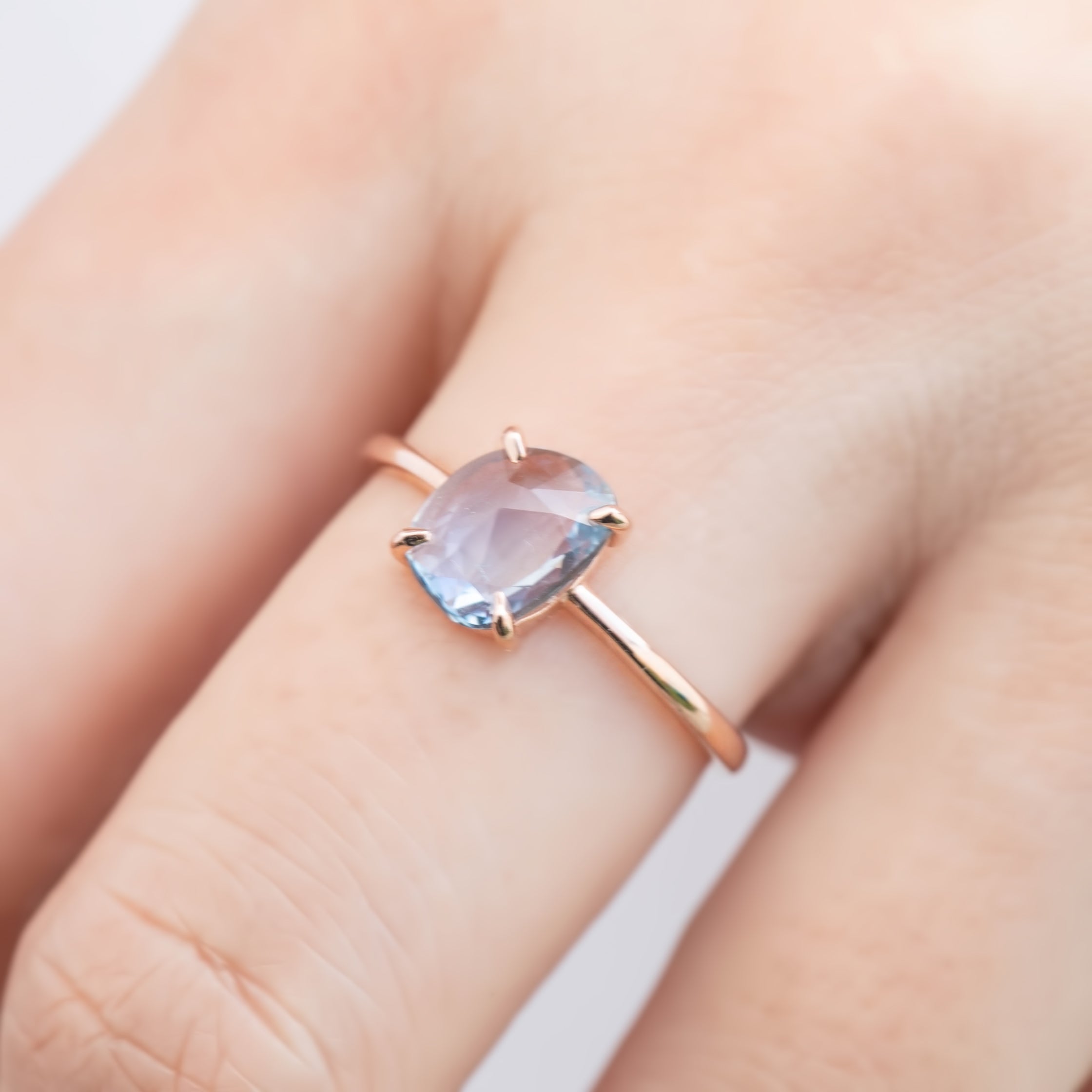 Lisa Ring - 1.26ct Unheated Organic Cut Light Blue Sapphire, 14k rose gold (One of a kind)