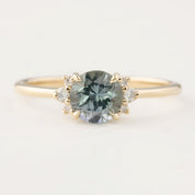 Lena Ring featuring 1.14ct Montana sapphire with diamond accents set in recycled 14k gold band size 7, resizable 4-8.5