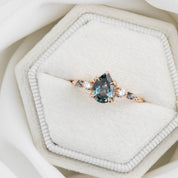 Estel Fleur Ring, 1.13ct Light Blue Green Pear Montana Sapphire, 14K Rose Gold (One of a kind)