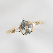 Estel Fleur Ring, 1.47ct Light Green Madagascar Sapphire, 14K Yellow Gold (One of a kind)