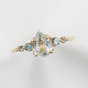 Estel Fleur Ring, 1.1ct Light Green Pear Madagascar Sapphire, 14K Yellow Gold (One of a kind)