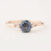 Estel ring featuring 1.24ct blue sapphire and diamond accents set in 14k rose gold band size 7, resizable 4-8.5