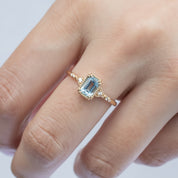 Agatha Ring 0.60ct Emerald Cut Aquamarine, 14k Yellow Gold