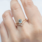Agatha Ring 0.60ct Emerald Cut Aquamarine, 14k Yellow Gold with Gloria petite ring