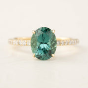 Maria Ring with 2.47ct Namibian green tourmaline and diamond accents in 14k recycled yellow gold, handmade and ethically sourced