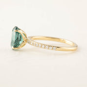 Maria Ring with 2.47ct Namibian green tourmaline, handmade in recycled 14k gold with diamond accents, one of a kind by Envero Jewelry.