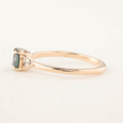 Emilie Ring with 0.66ct blue-green Montana sapphire and diamonds set in 14k rose gold, one of a kind, handmade design.