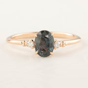 Estel Ring with 1.05ct green sapphire and white diamond accents in recycled 14k rose gold, handmade and one of a kind.